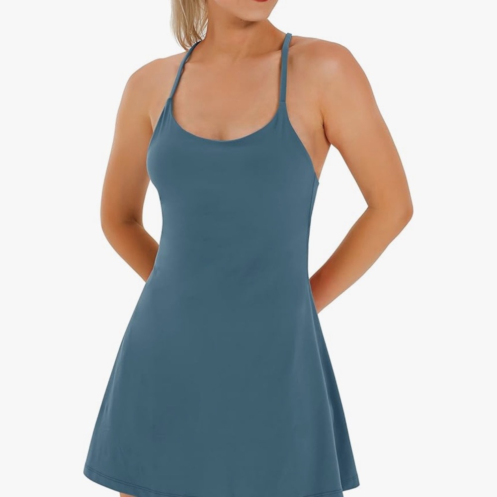 Amazon Blue Athletic Dress with Racerback and A-Line Skirt